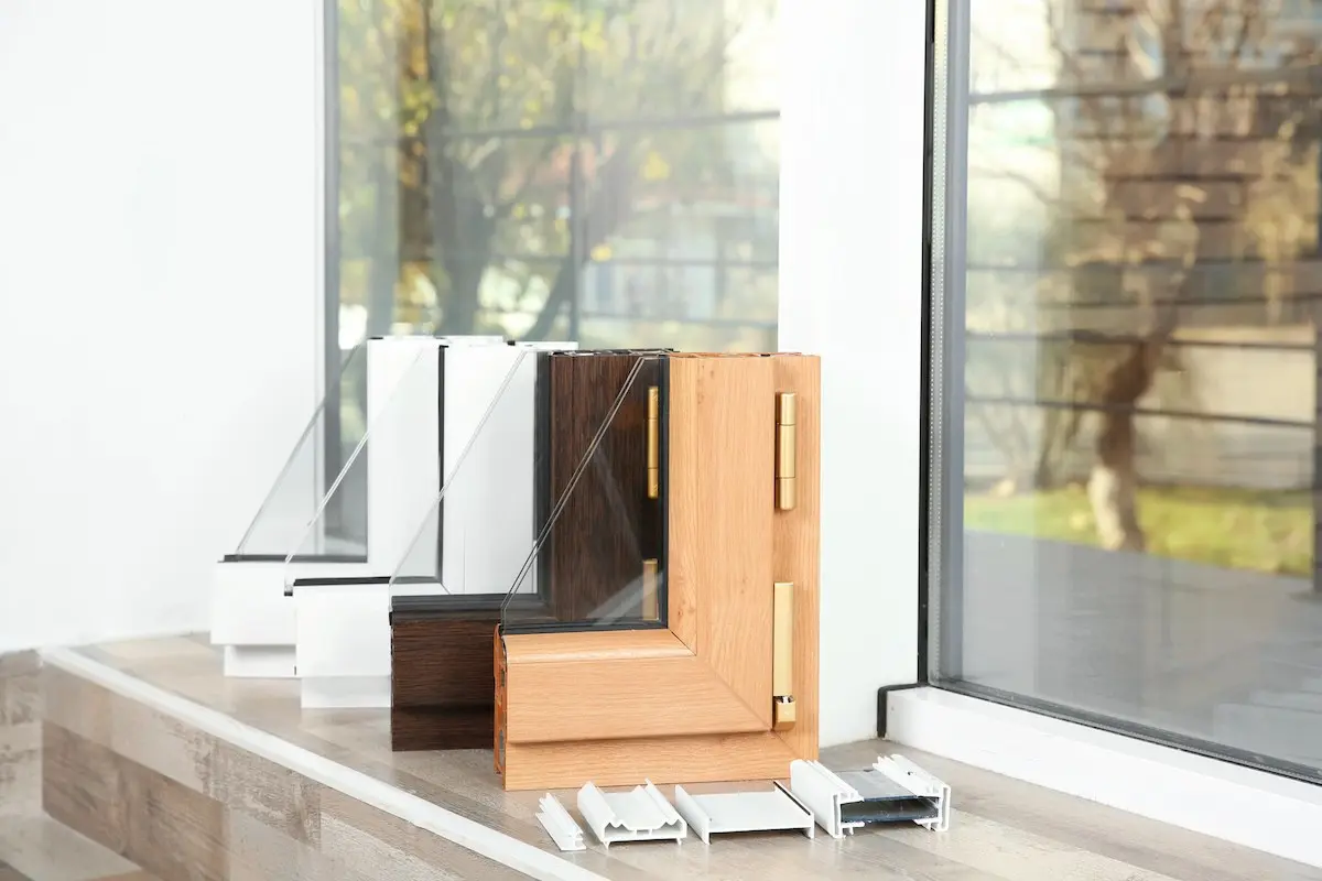 profilés et coupes de menuiseries dans différents matériaux : aluminium, PVC, bois, mixtes