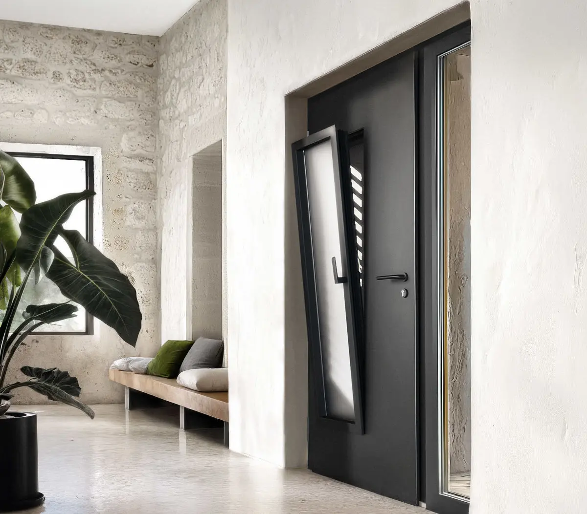 Porte d'entrée aluminium à châssis intérieur de ventilation ouvrant | Aria 1